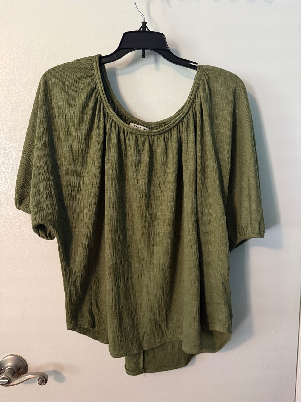 Max Studio Olive Green Scoop Neck Peasant Top